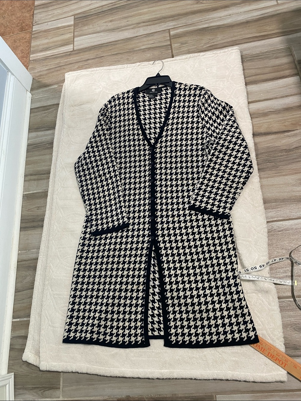 Collection B Black & Cream Houndstooth Long Open Cardigan